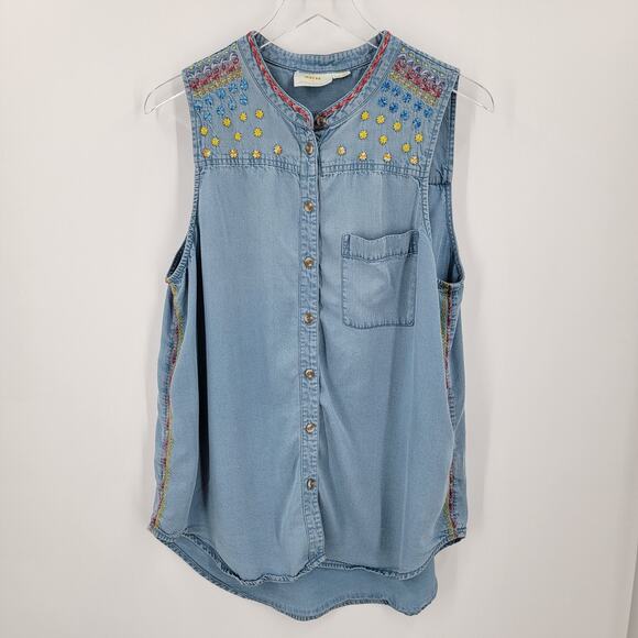 Maeve by Anthropologie Top Womens 12 Sleeveless Embroidered Button Up Tunic - Picture 1 of 11